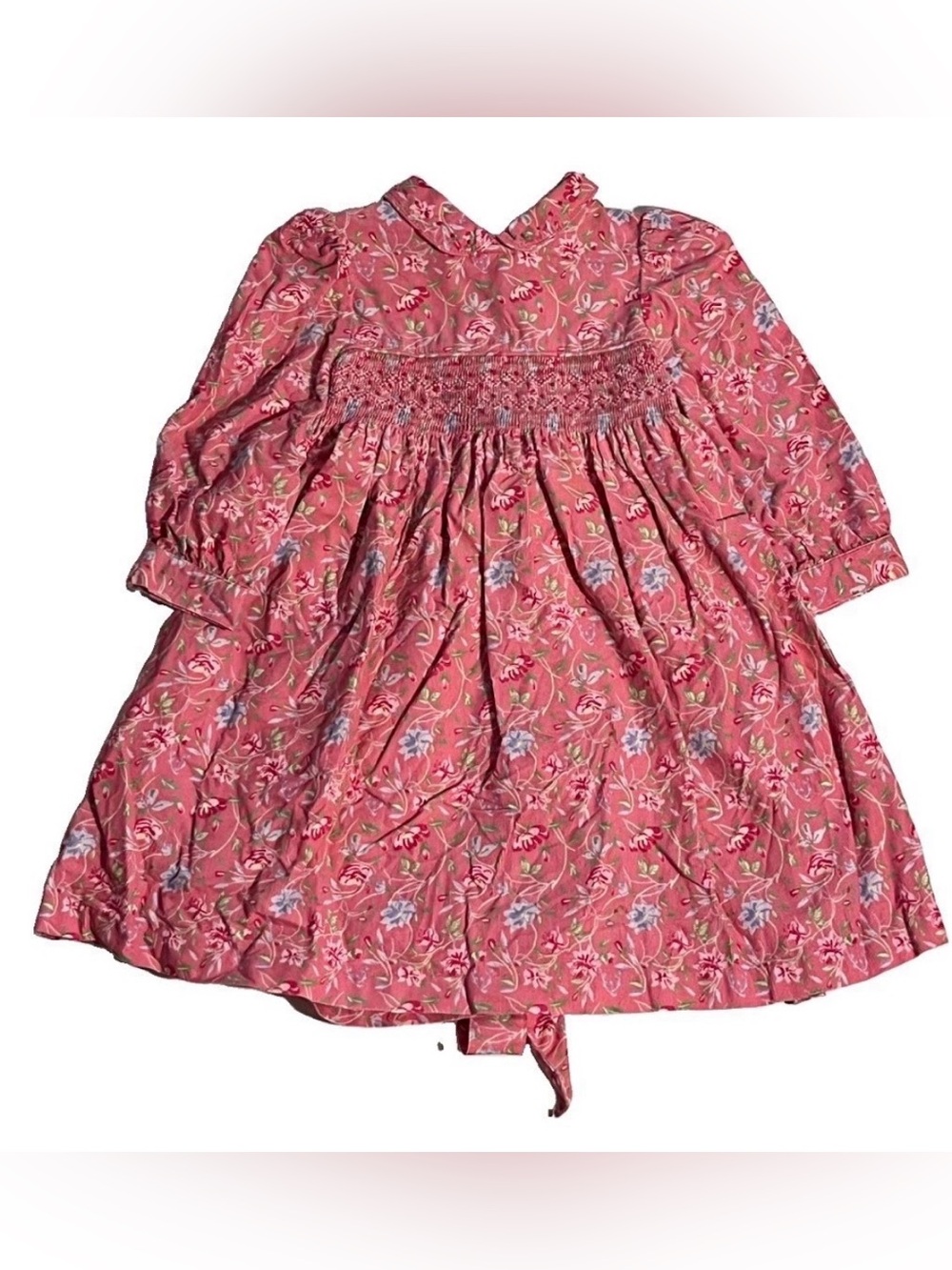Laura Ashley Collared Pink Girls, Long Sleeve Floral Dress, 3T, Vintage